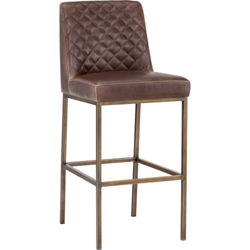 Leighland Bar Stool in Dark Brown Leatherette & Brass